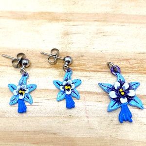 Vintage Hand Painted Pewter Starfish Flower Signed J. Ritter earrings pendant